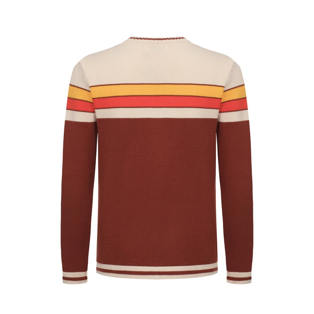 Men's Rainbow Chest Lines Long Sleeve Brown Sweater