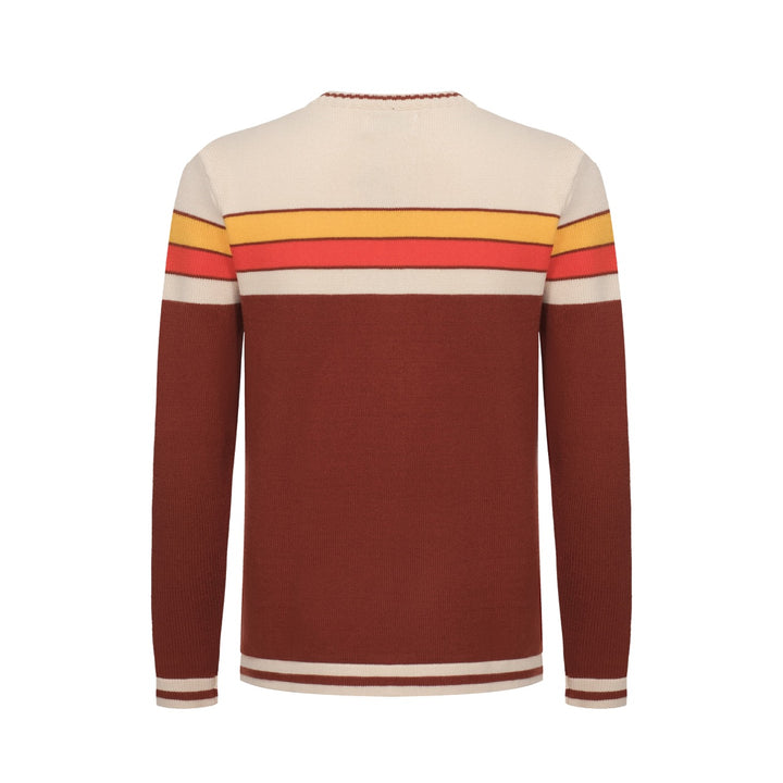 Men's Rainbow Chest Lines Long Sleeve Brown Sweater