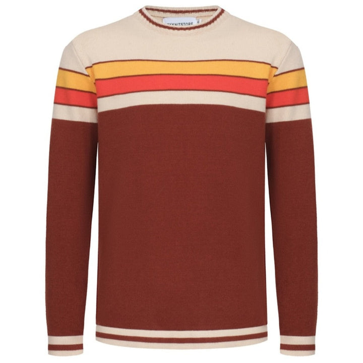 Men's Rainbow Chest Lines Long Sleeve Brown Sweater