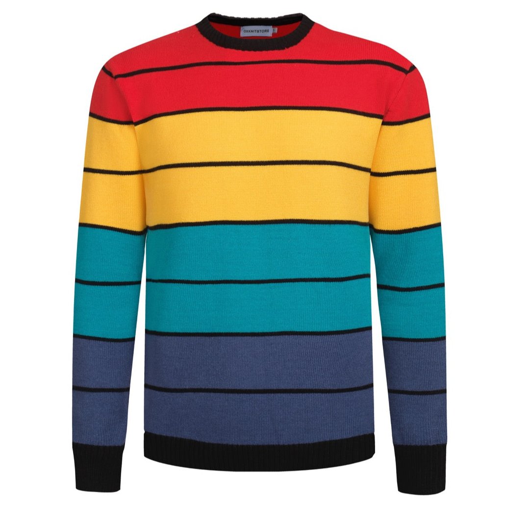 Men's Colorful Striped Knit Sweater – Bold and Stylish Retro Pullover for a Vibrant Look