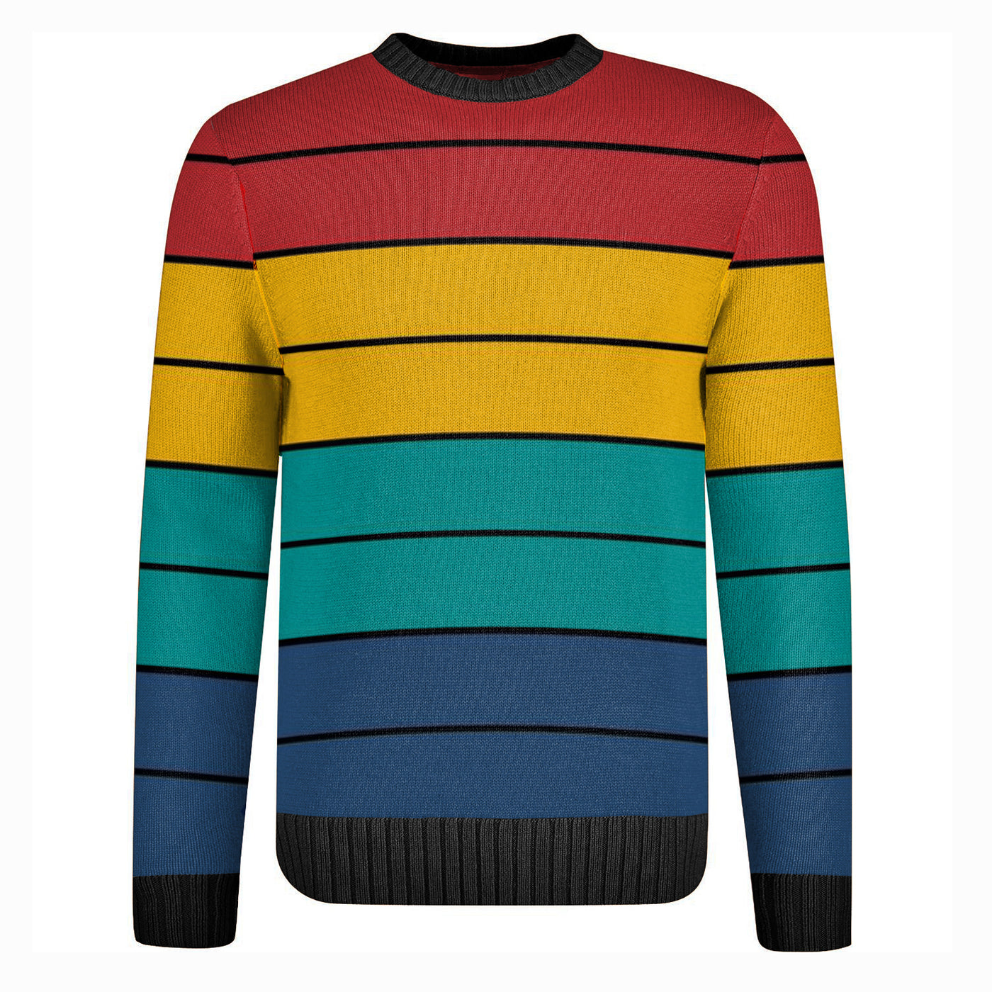 Men's Colorful Striped Knit Sweater – Bold and Stylish Retro Pullover for a Vibrant Look