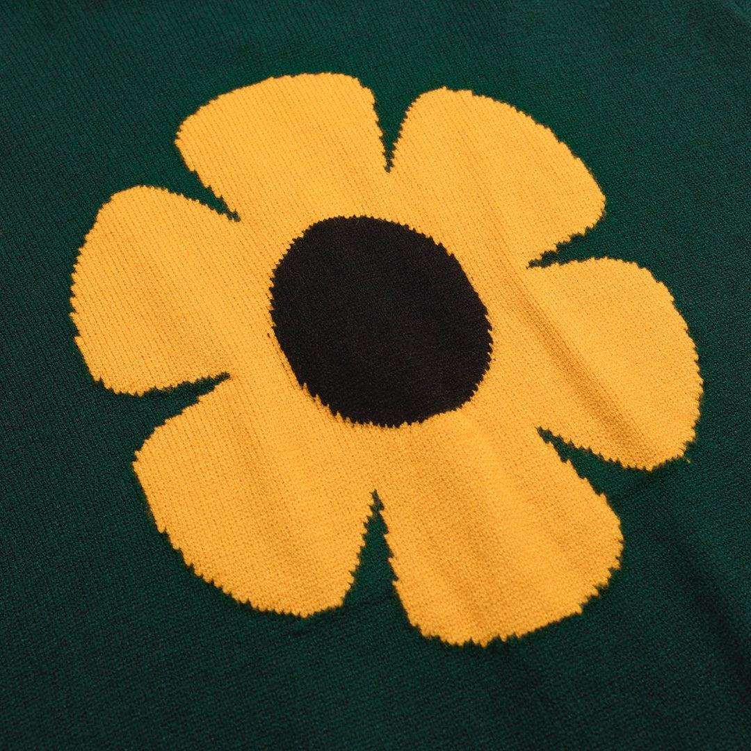 Herren -Grüne Blumenpullover - Retro Sunflower Design Strickpullover für mutige, stilvolle Looks