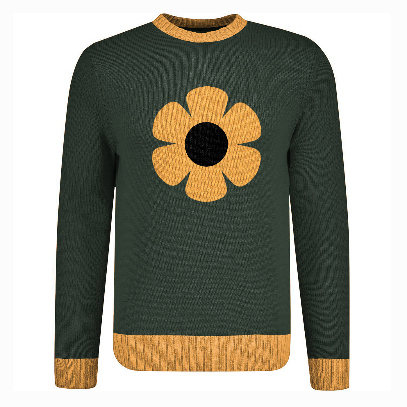 Men's Green Floral Sweater – Retro Sunflower Design Knit Pullover for Bold, Stylish Looks