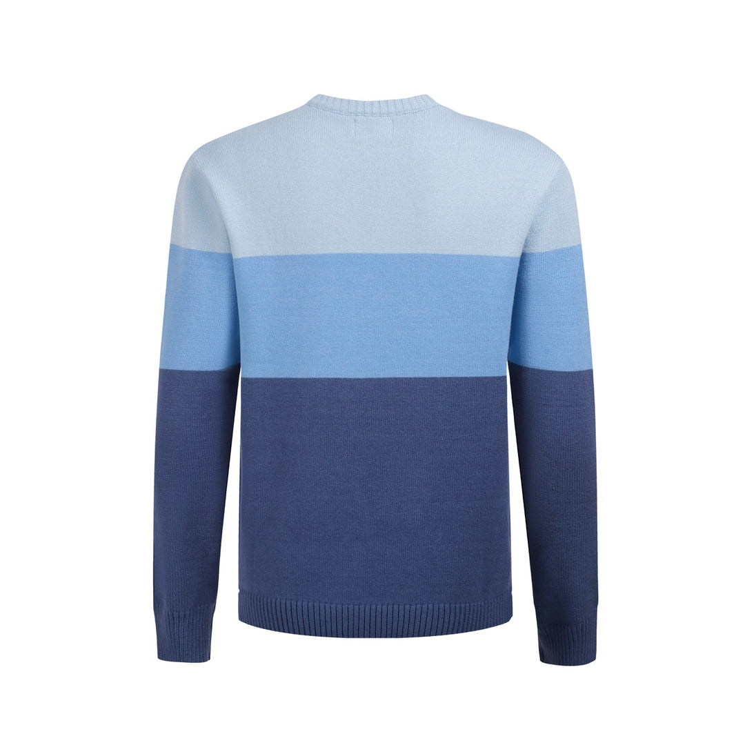 Men's Classic Blue Gradient Knit Sweater – Soft and Stylish Color Block Pullover for Timeless Comfort