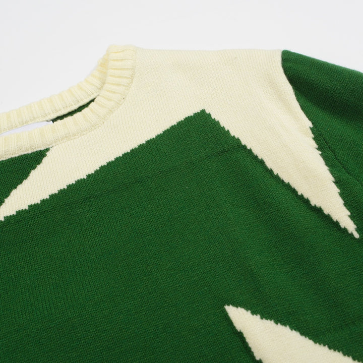 Suéter de patrones de estrellas verdes para hombres: jersey de punto gráfico en negrita con diseño retro para estilo moderno