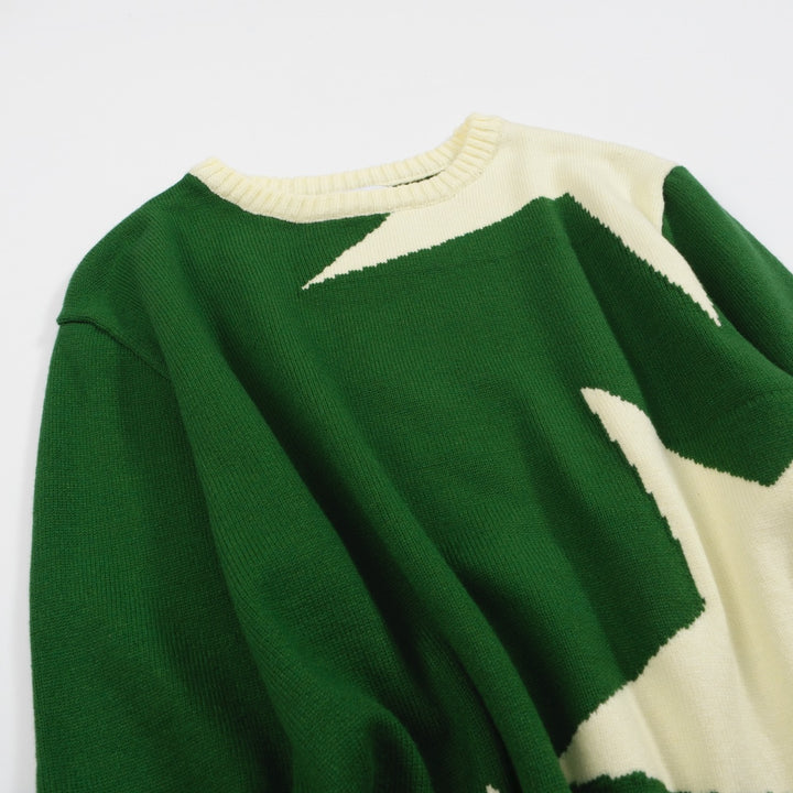 Suéter de patrones de estrellas verdes para hombres: jersey de punto gráfico en negrita con diseño retro para estilo moderno