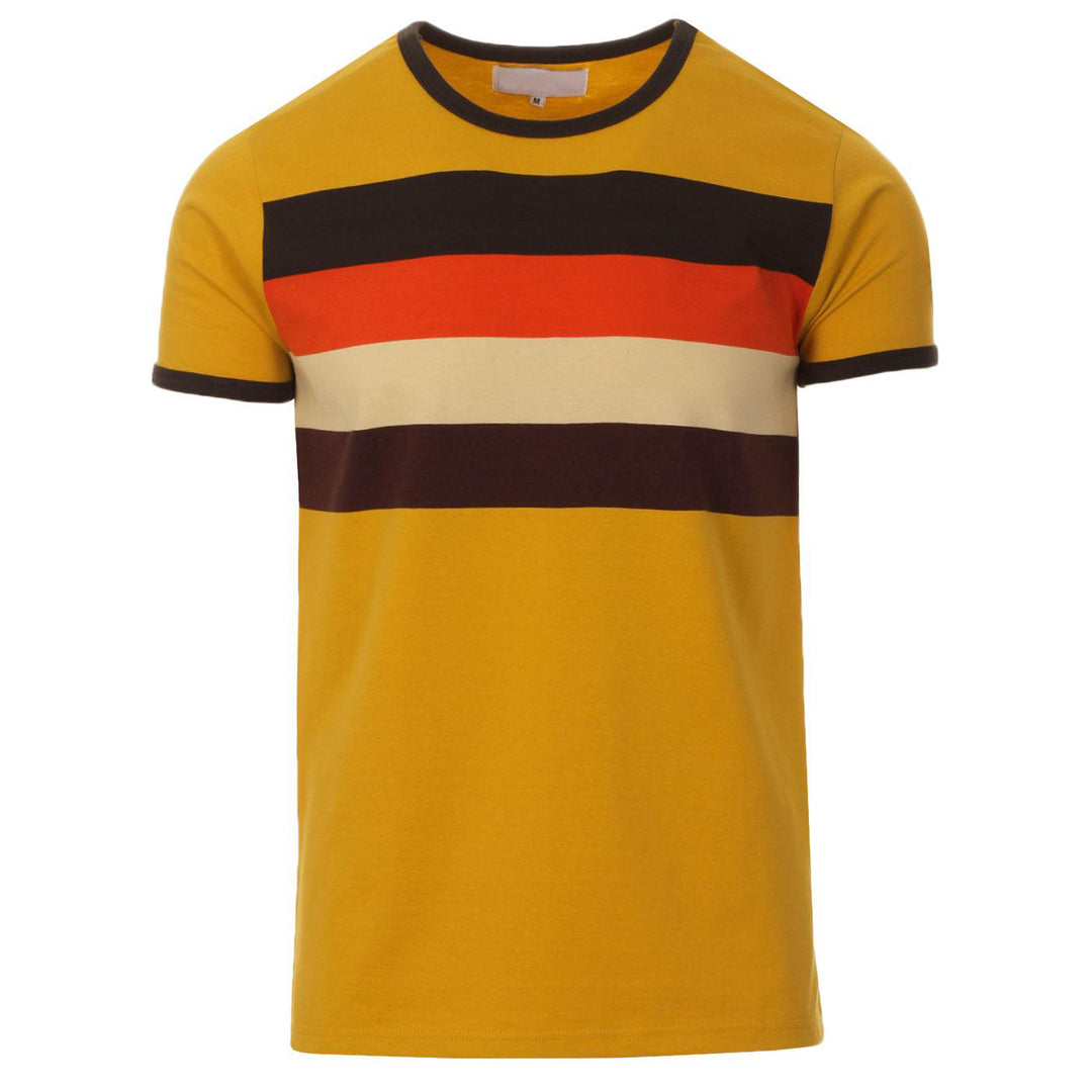 OXKNIT Men Vintage Clothing 1970s Mod Style Casual Chest Stripe Retro T-Shirt