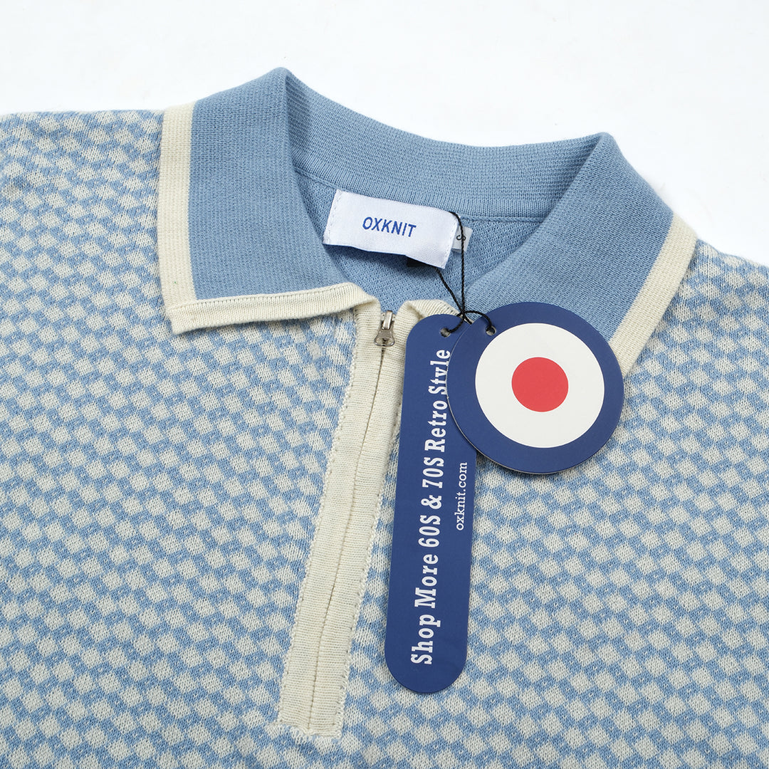 Polo retro de punto mod de los años 60 azul estilo mod de los años 60 para hombre