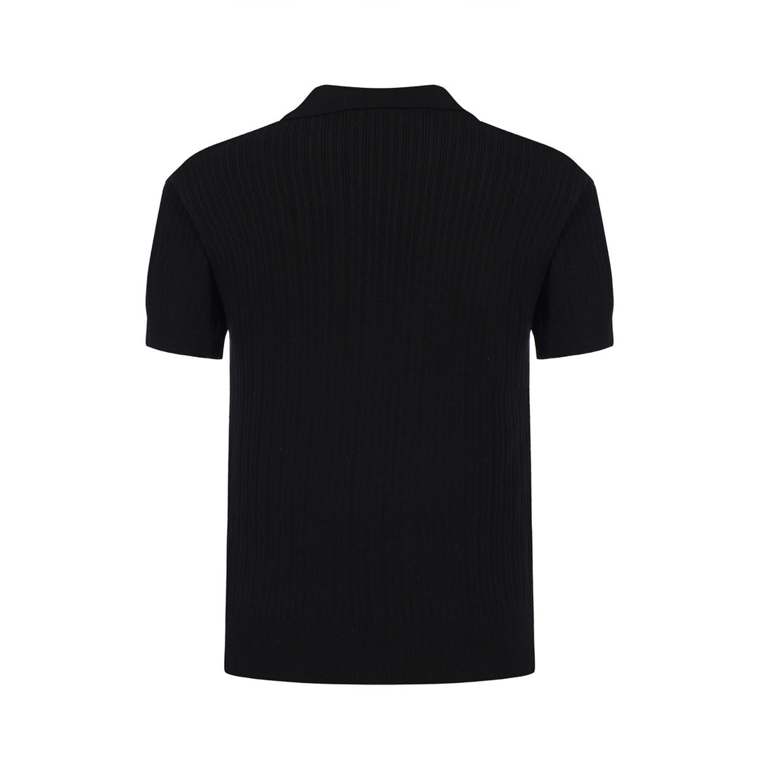 Men's Solid Black Lapel Knitted Polo