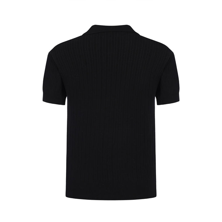 Men's Solid Black Lapel Knitted Polo