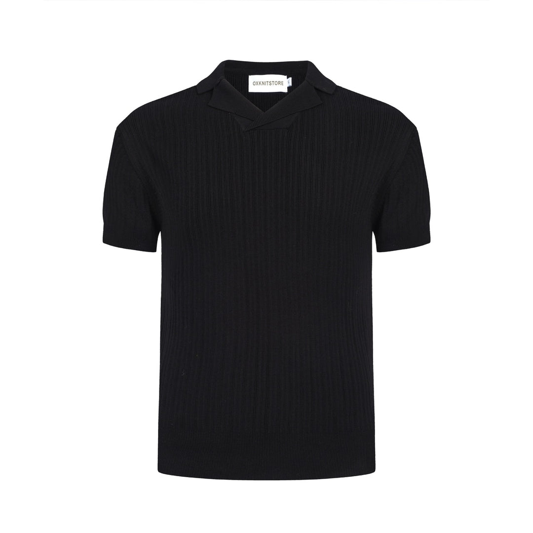 Men's Solid Black Lapel Knitted Polo