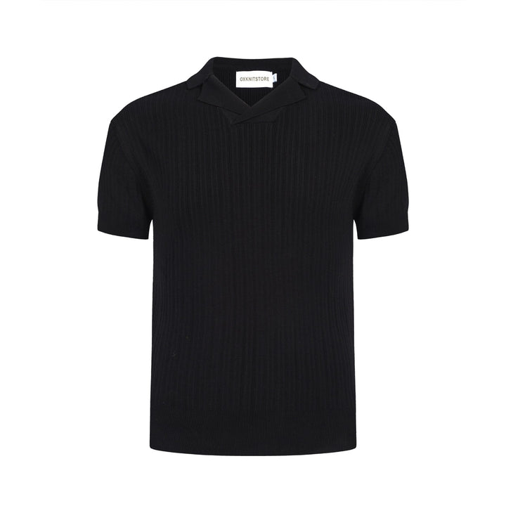 Men's Solid Black Lapel Knitted Polo