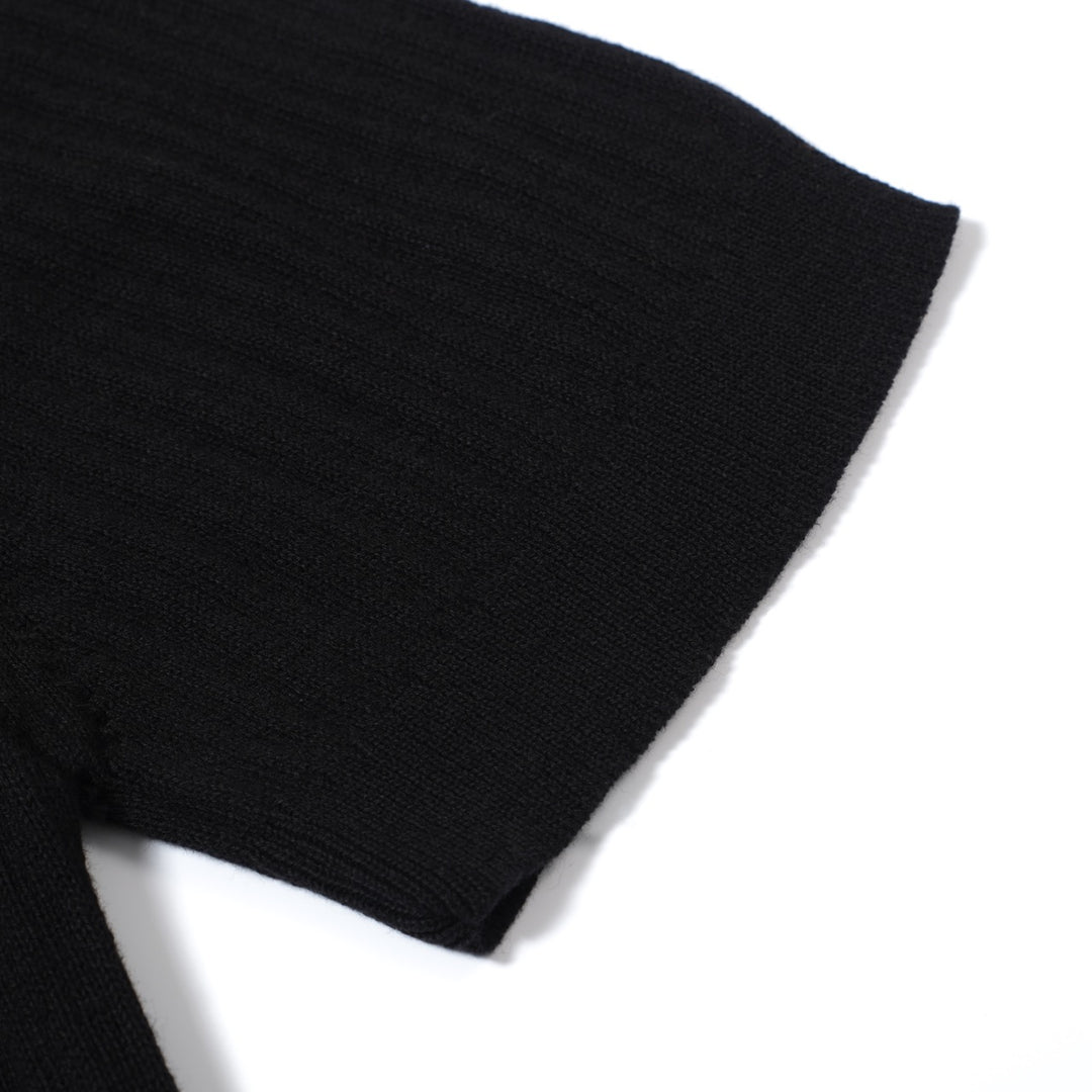 Men's Solid Black Lapel Knitted Polo