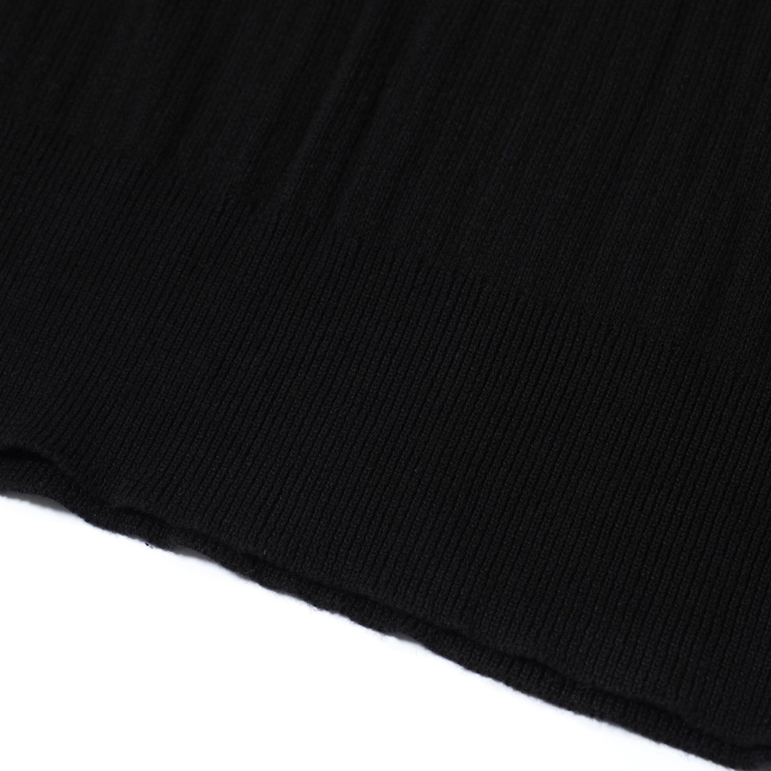 Men's Solid Black Lapel Knitted Polo