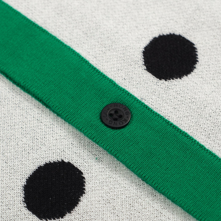 Men's Black And White Polka Dot Design Knitted Green Short-Sleeved Polo Shirt