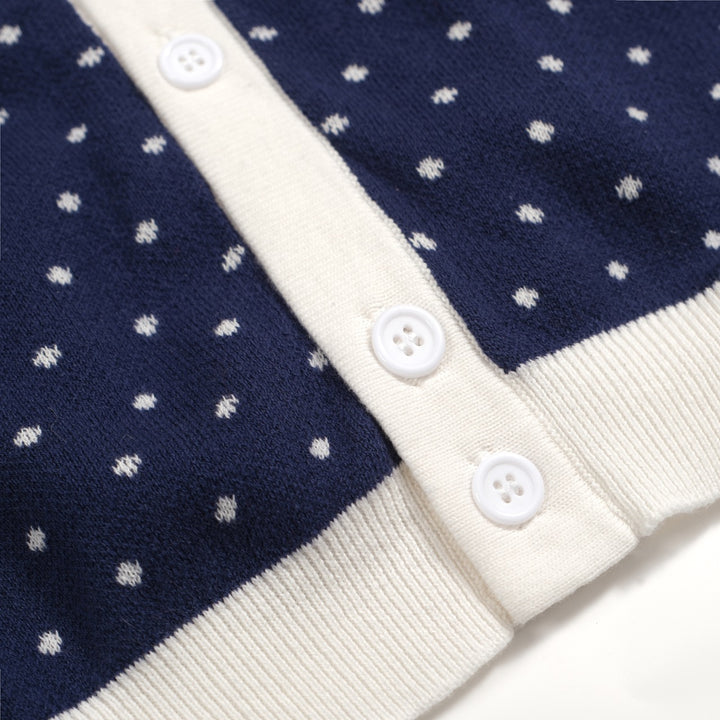 Men's white polka dot knitted blue short-sleeved polo shirt