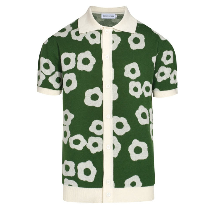 Design Jacquard de verde para hombres Polo de manga corta