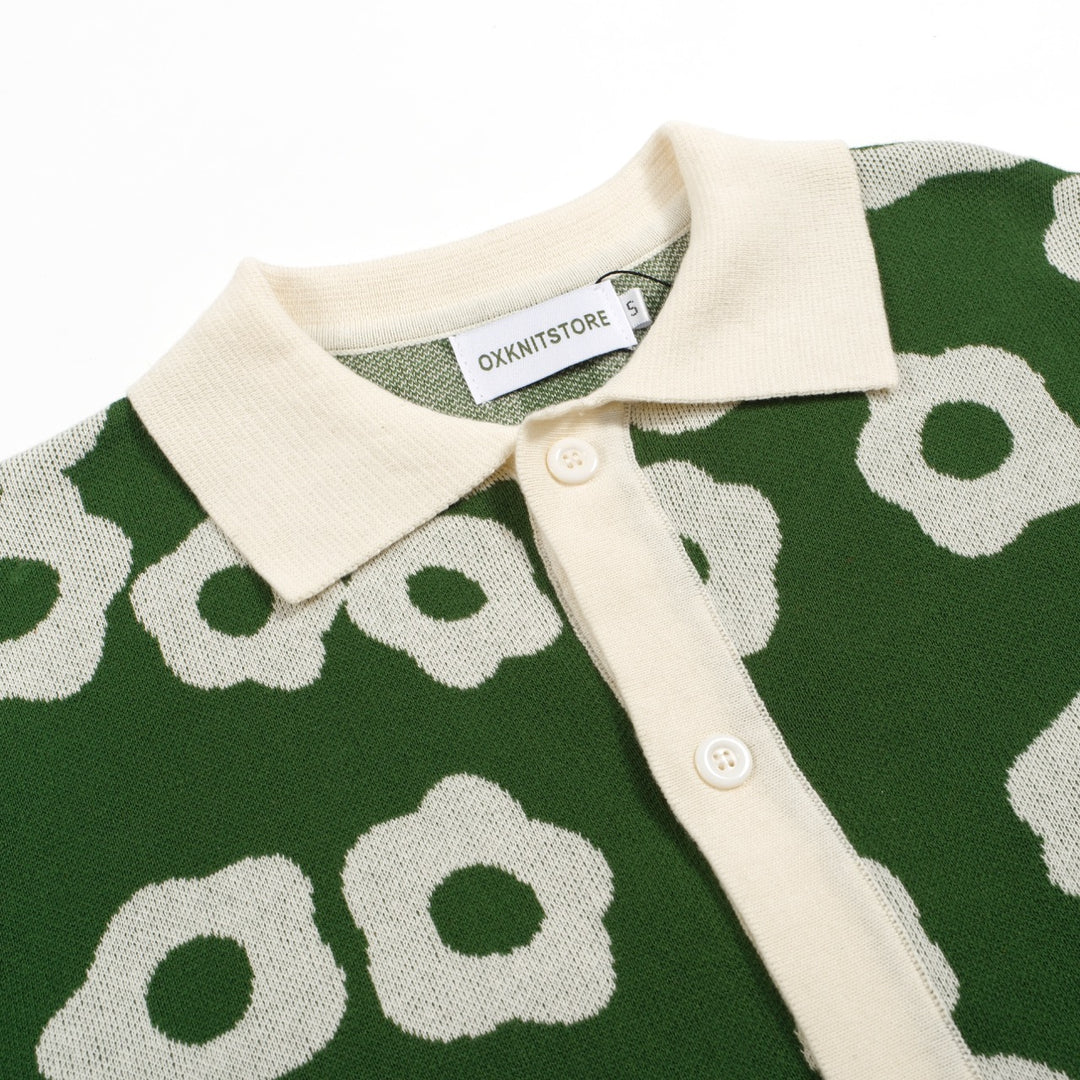 Design Jacquard de verde para hombres Polo de manga corta