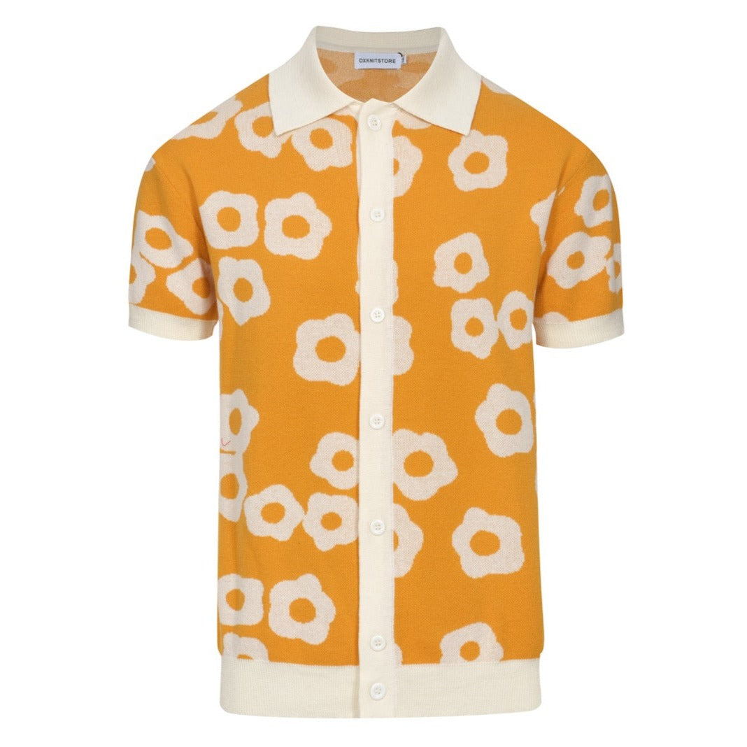 Polo de manga corta de diseño de jacquard de color amarillo y blanco para hombres