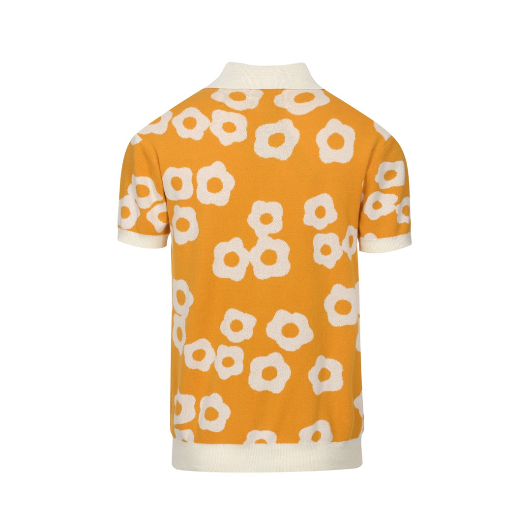 Polo de manga corta de diseño de jacquard de color amarillo y blanco para hombres