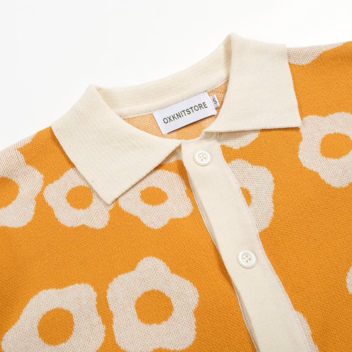 Polo de manga corta de diseño de jacquard de color amarillo y blanco para hombres