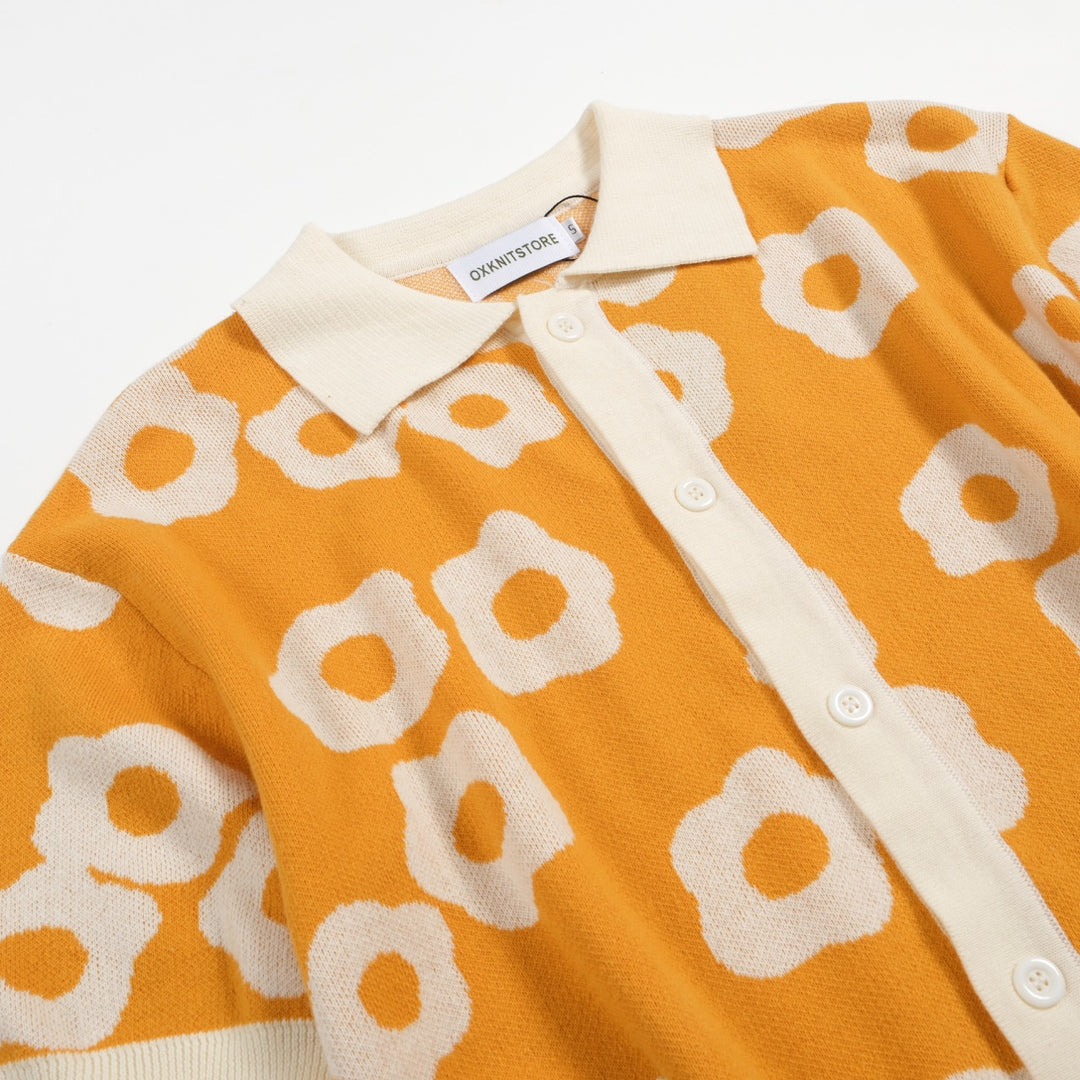 Polo de manga corta de diseño de jacquard de color amarillo y blanco para hombres