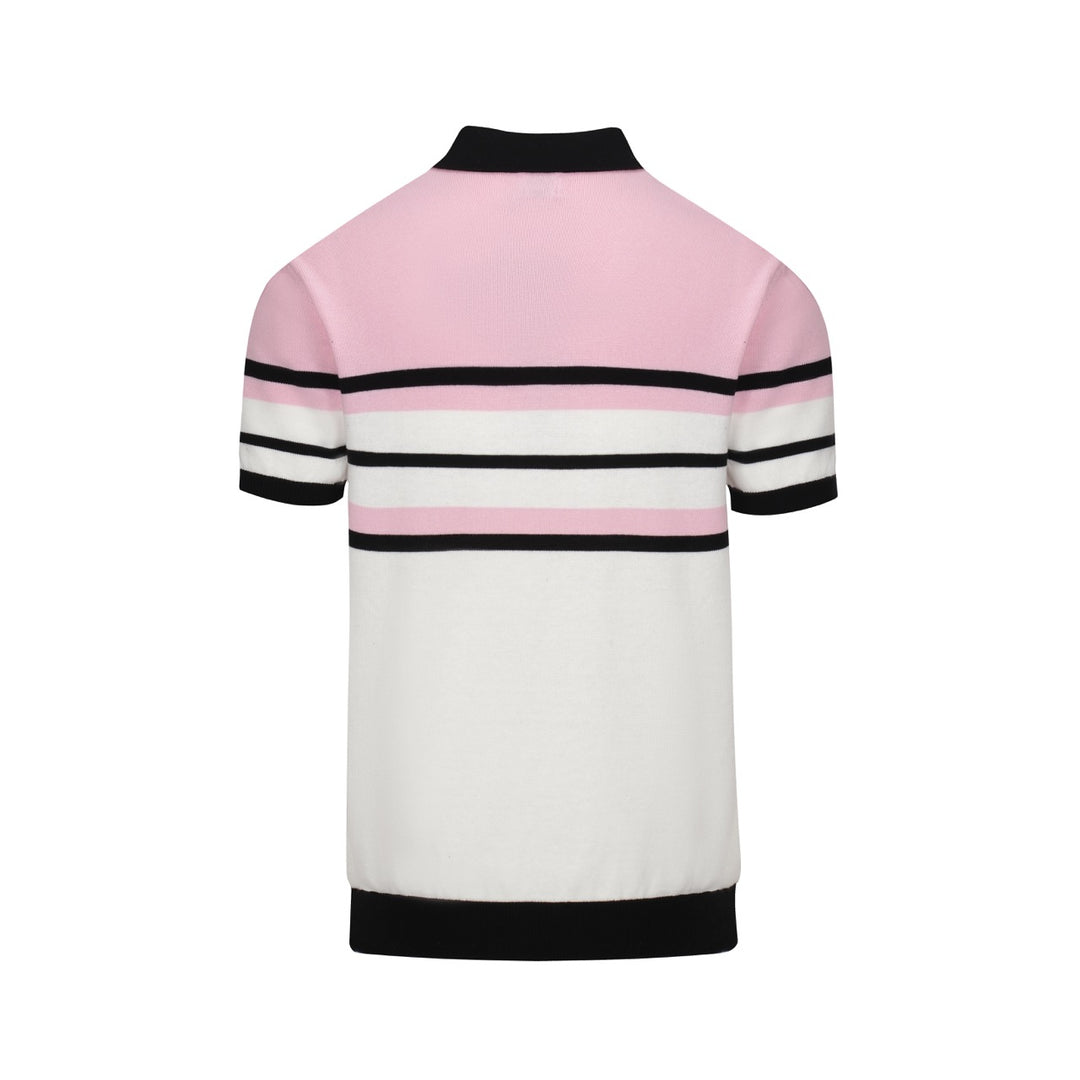 Men's pink & white patchwork short-sleeved polo Knitwear