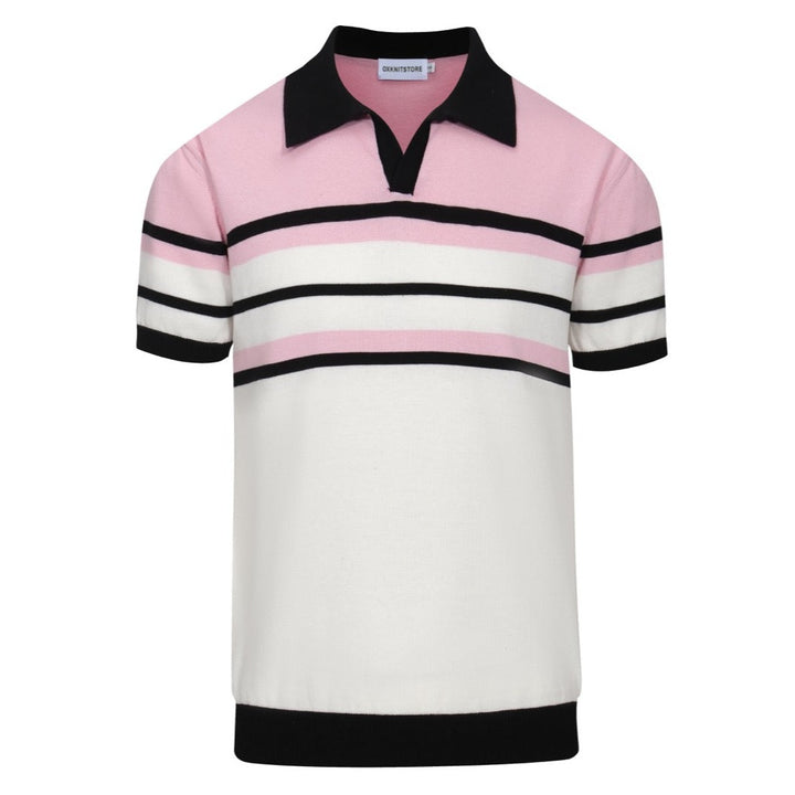 Patchwork rosa y blanco para hombres Polo Knitwear