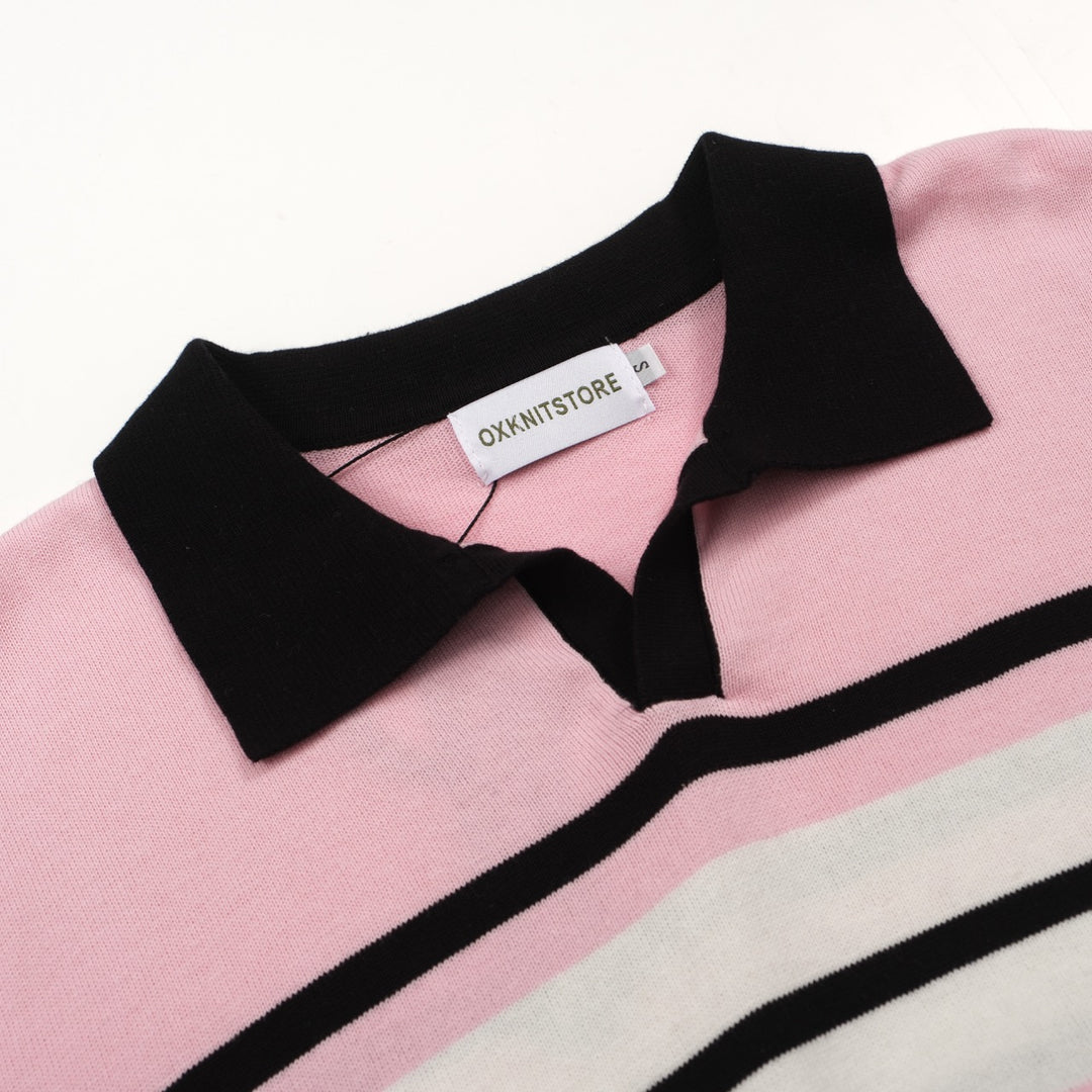 Men's pink & white patchwork short-sleeved polo Knitwear