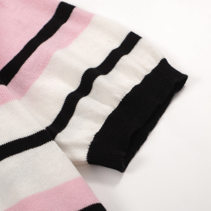 Men's pink & white patchwork short-sleeved polo Knitwear