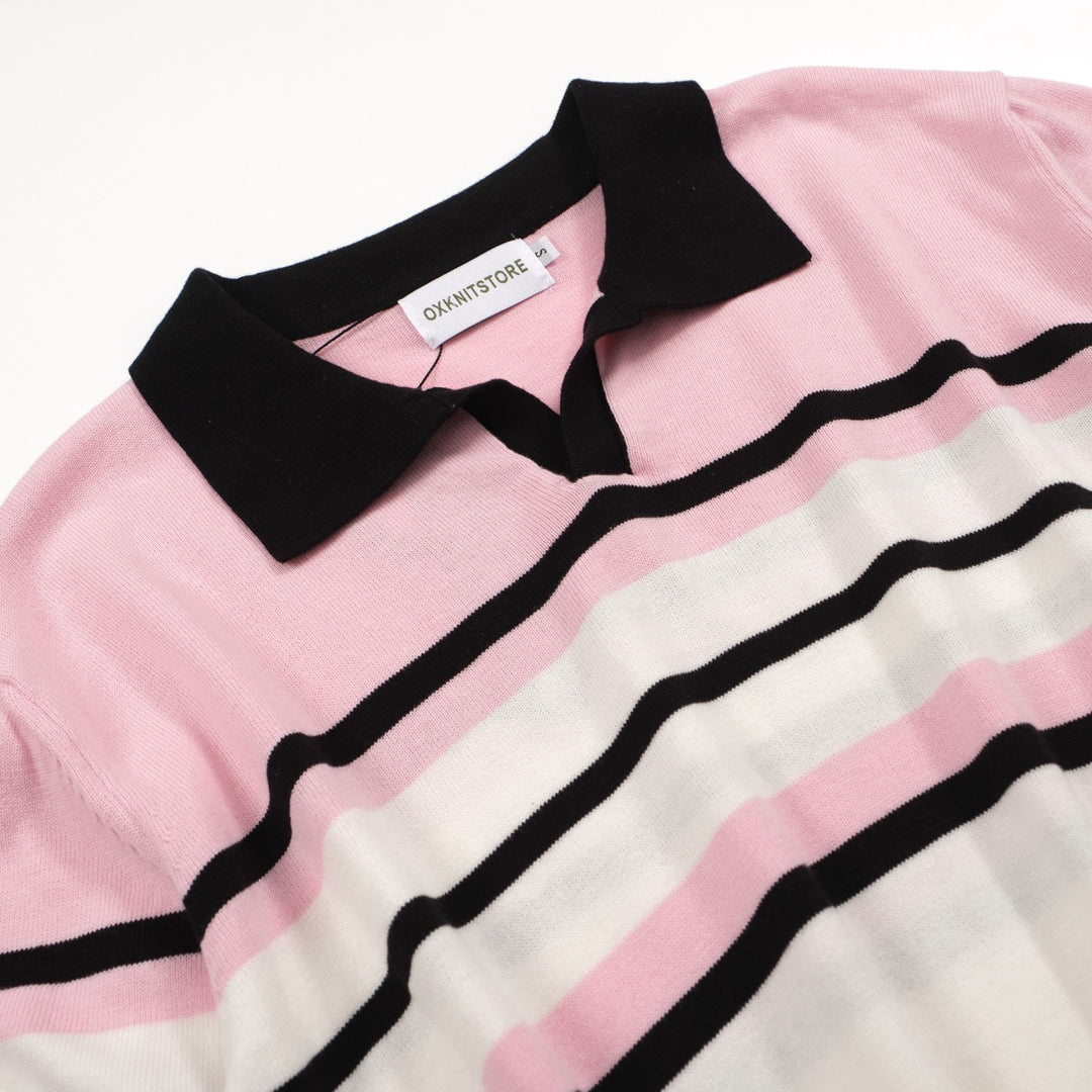 Men's pink & white patchwork short-sleeved polo Knitwear