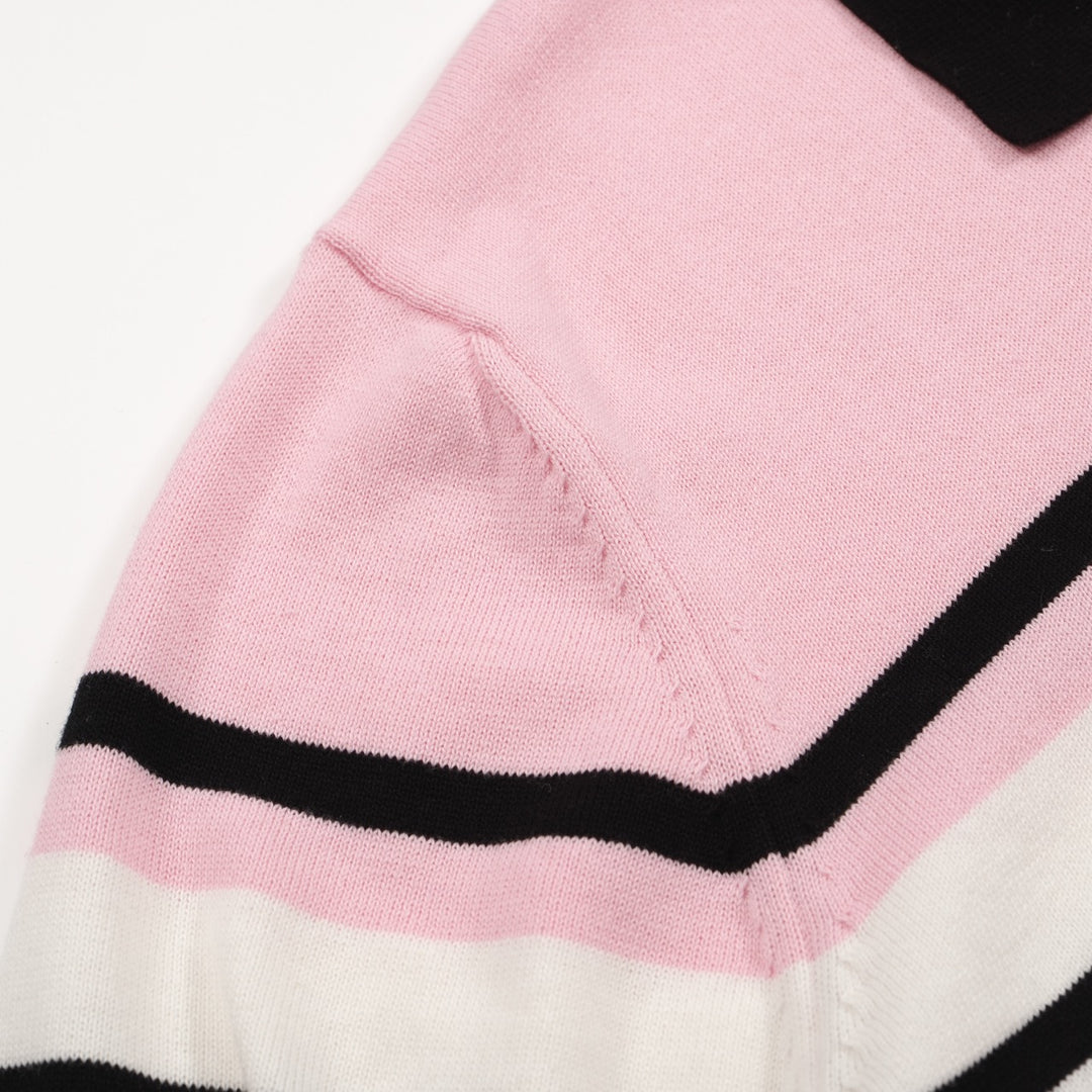 Men's pink & white patchwork short-sleeved polo Knitwear