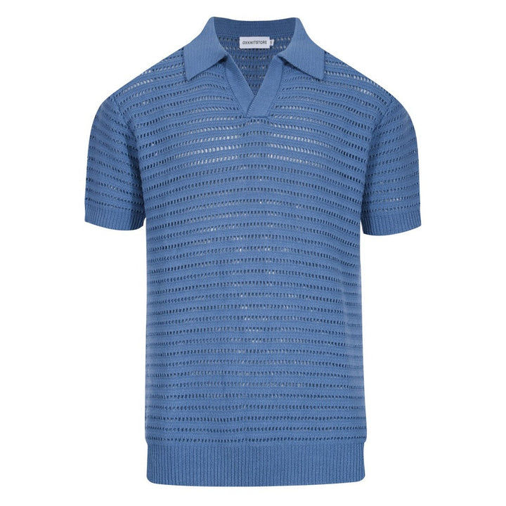 Men's Breathable and Refreshing Short-Sleeved Blue Knitted Beach Polo