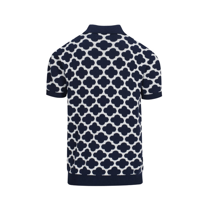 Men's Navy Blue Four-Leaf Clover Knitted Short-Sleeved Top