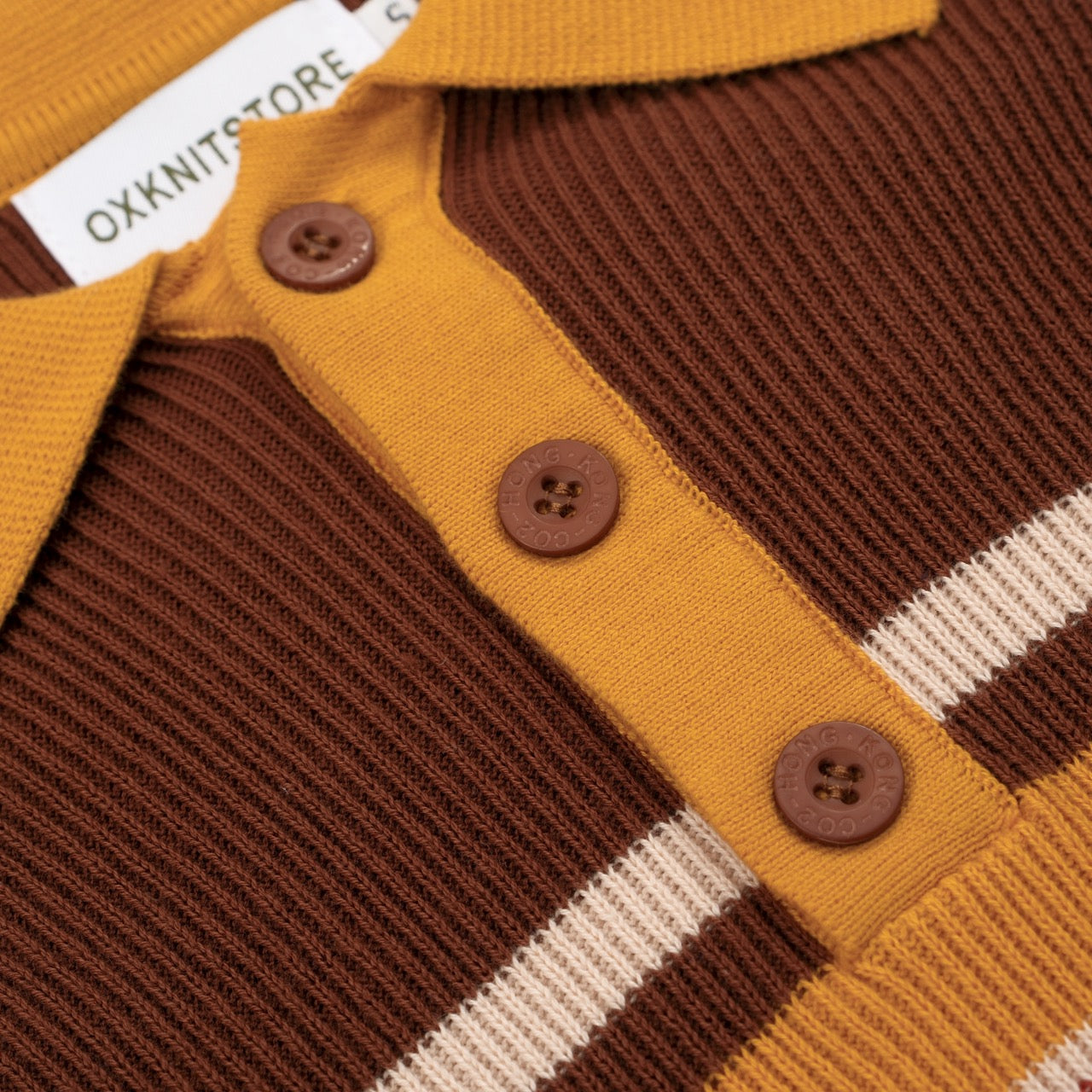 Men's Brown & Yellow Stripes Knit Short Sleeve Polo Shirt