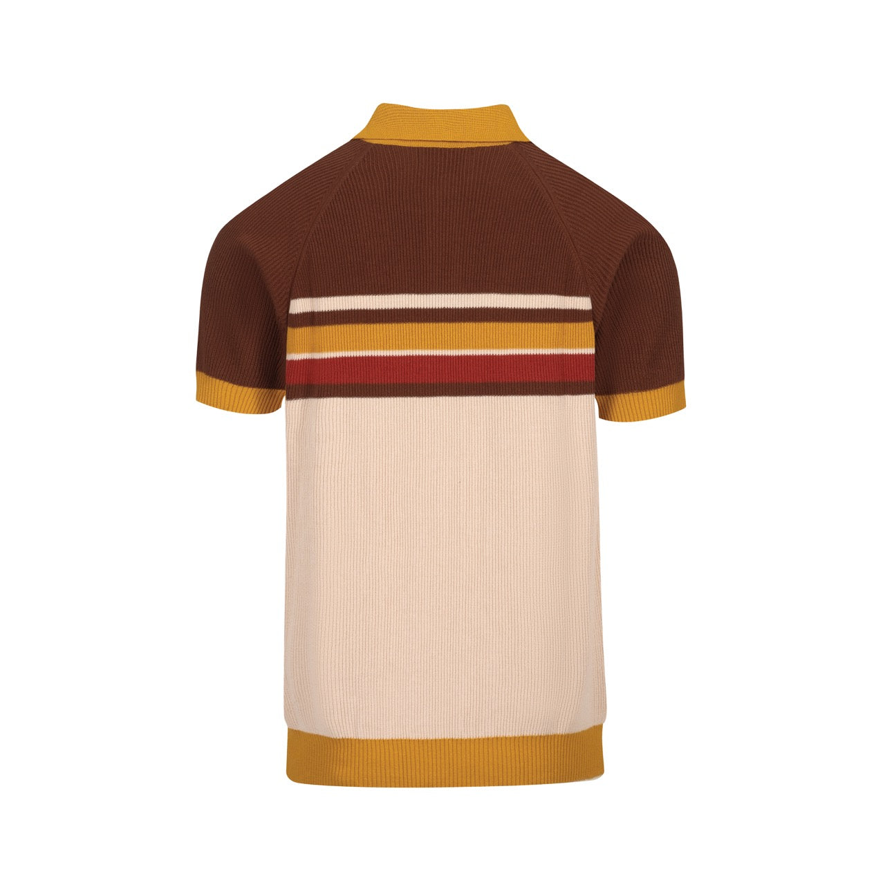 Men's Brown & Yellow Stripes Knit Short Sleeve Polo Shirt