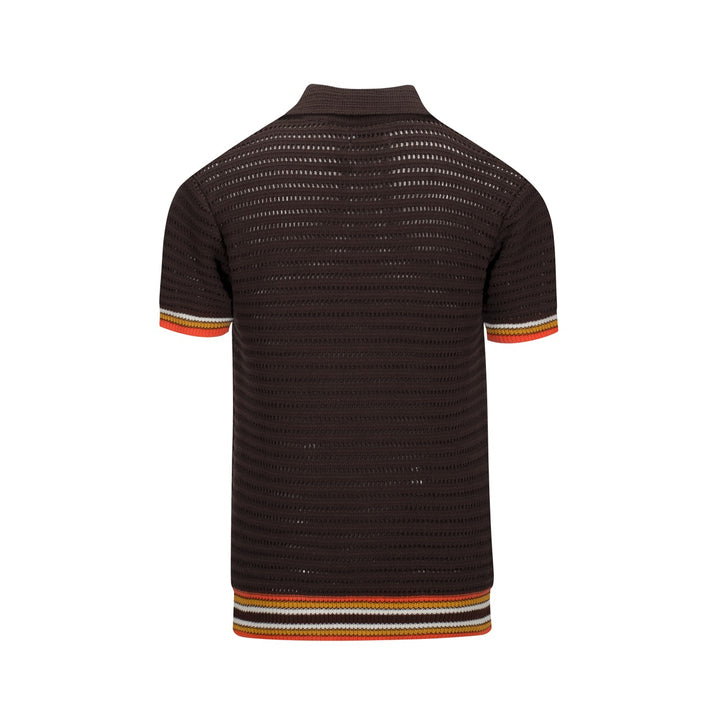 Men's Brown Breathable Hollow Knitted Short Sleeve Polo