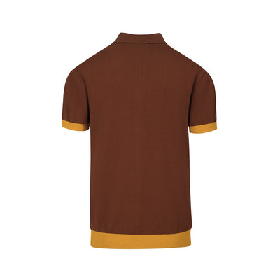 Men's Brown-Yellow-Orange Gradient Striped Knitted Short-Sleeved Polo