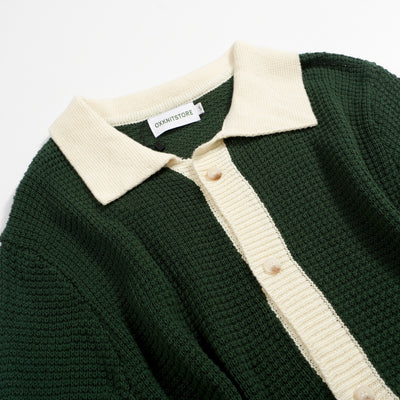 Men's Summer Dark Green Breathable Button Cardigan Polo