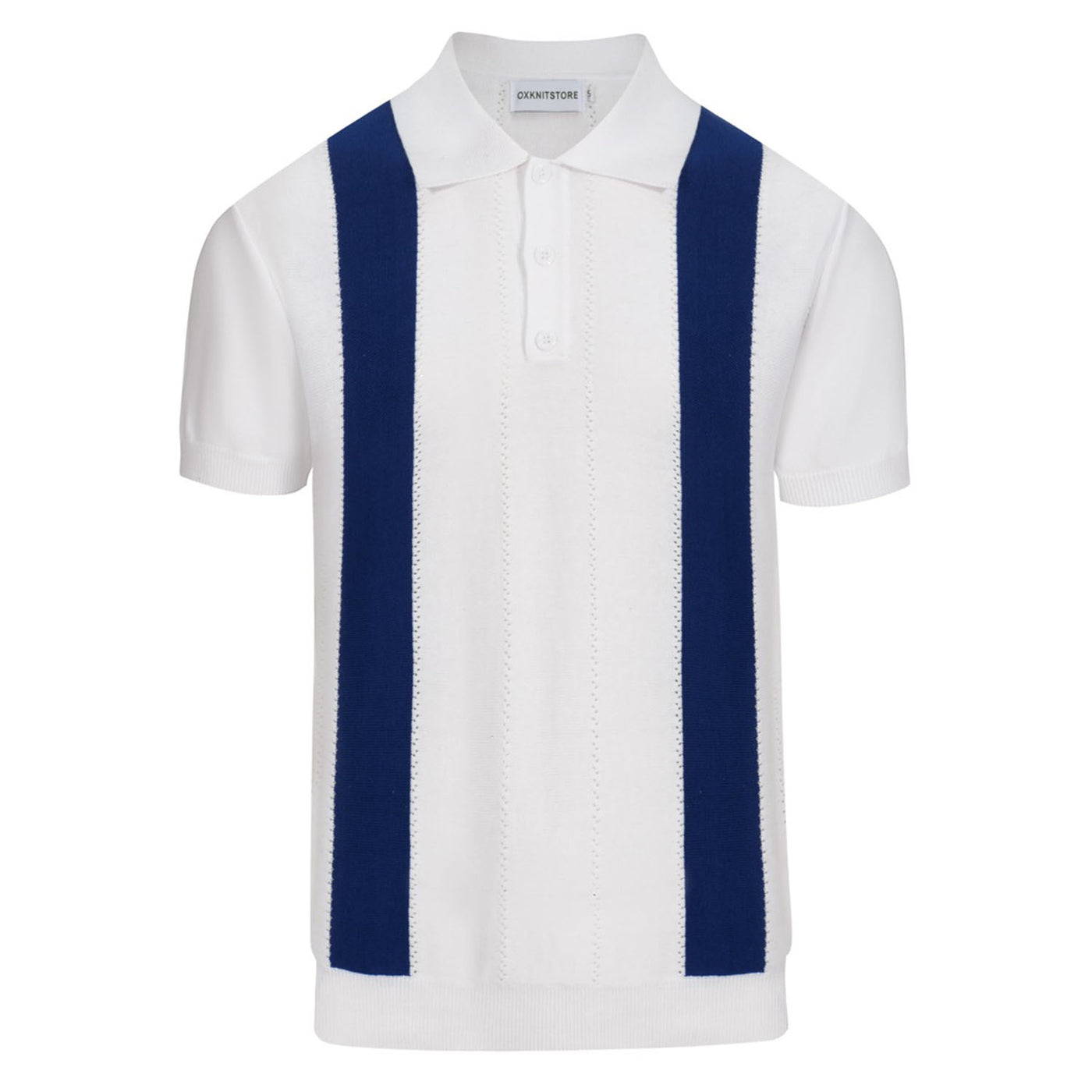 Men's Blue and White Polo Knit Short Sleeve Top