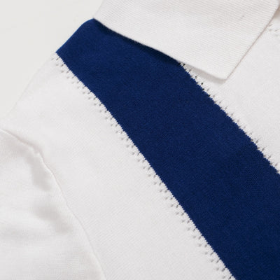 Men's Blue and White Polo Knit Short Sleeve Top