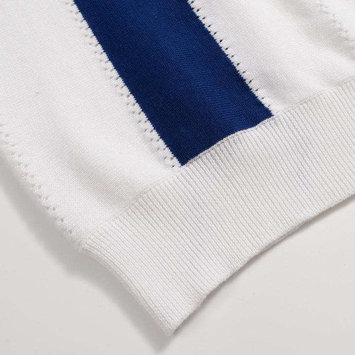 Men's Blue and White Polo Knit Short Sleeve Top