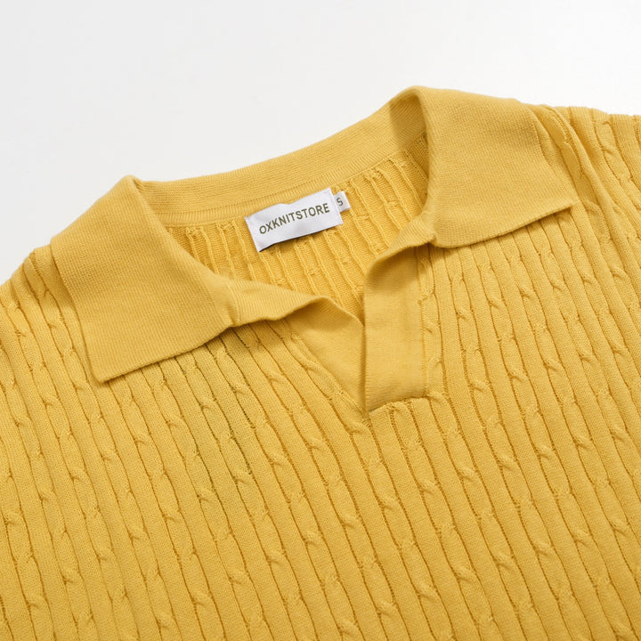 Men's Yellow Polo Knit Short Sleeve Top