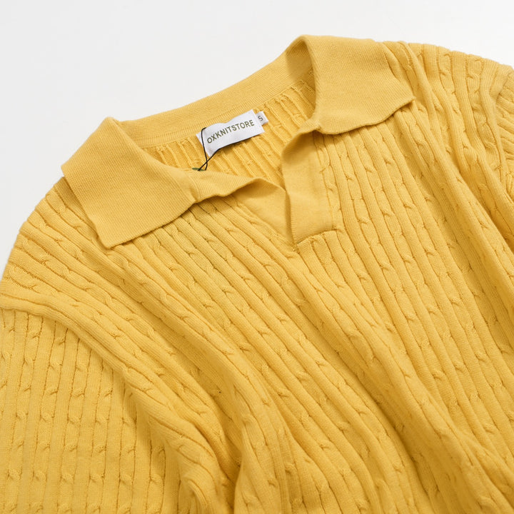 Men's Yellow Polo Knit Short Sleeve Top