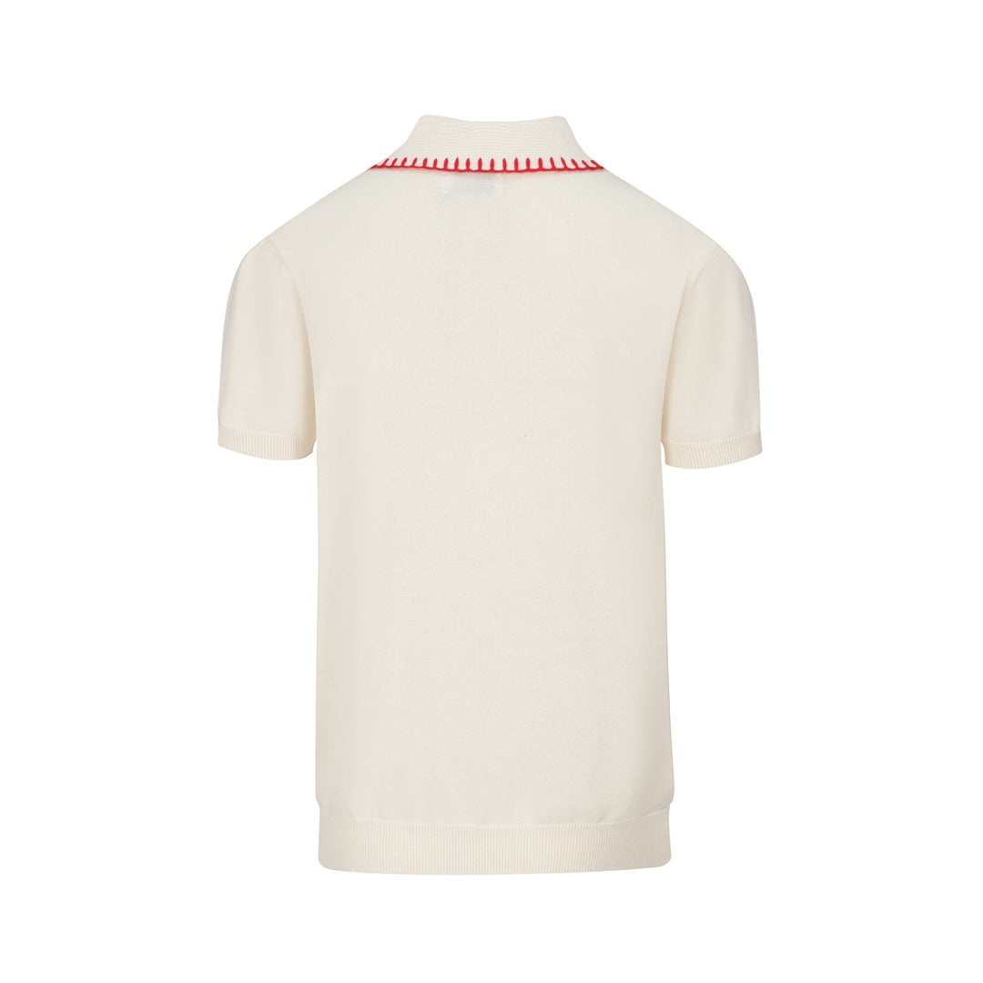 Men's Red & White Apricot Polo Knit Short Sleeve Top