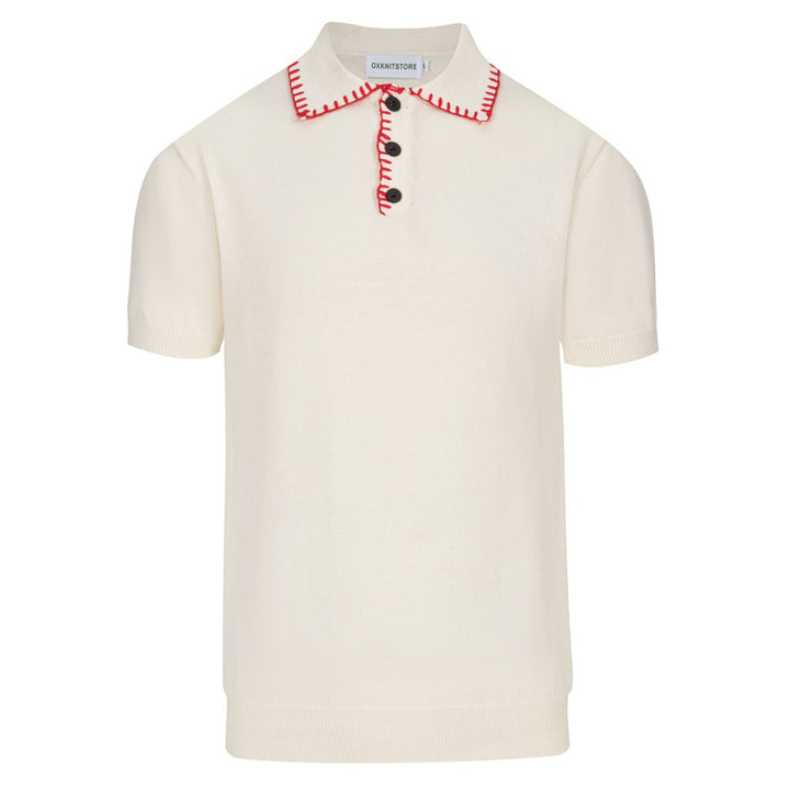 Men's Red & White Apricot Polo Knit Short Sleeve Top