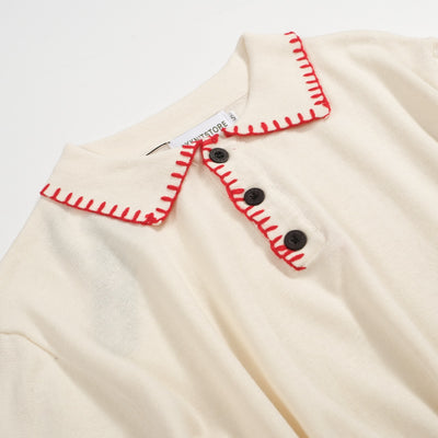 Men's Red & White Apricot Polo Knit Short Sleeve Top