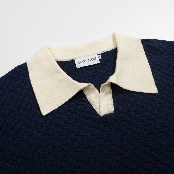 Men's Navy & White Apricot Knit Short Sleeve Knitwear