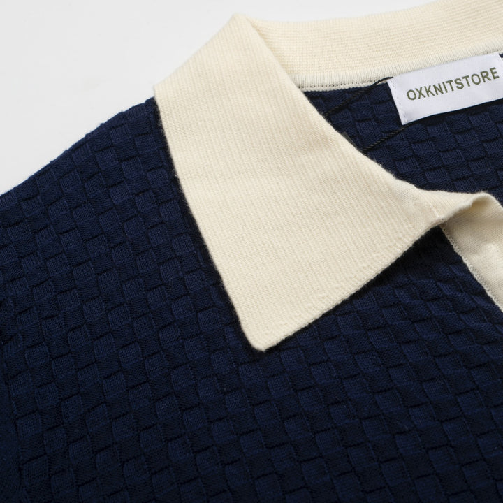 Men's Navy & White Apricot Knit Short Sleeve Knitwear