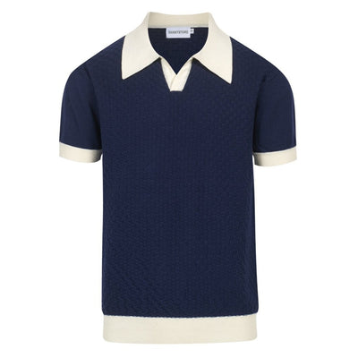 Men's Navy & White Apricot Knit Short Sleeve Knitwear